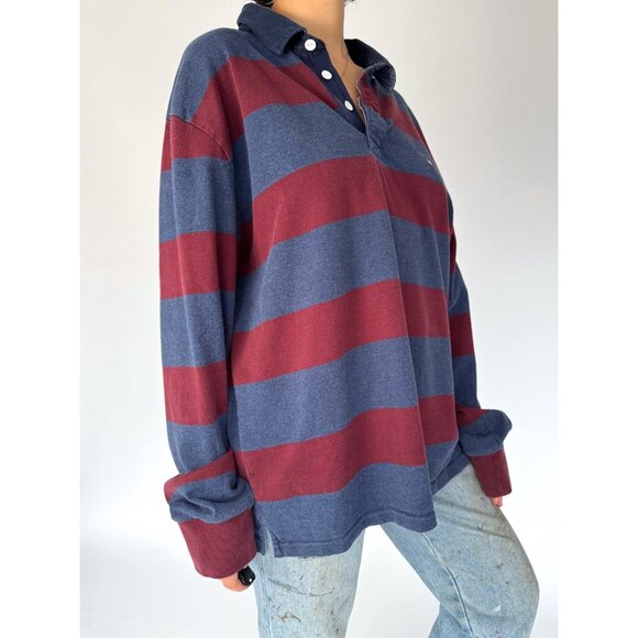 90s vintage GANT striped cotton collared rugby shirt polo unisex mens large 2XL - Picture 7 of 8
